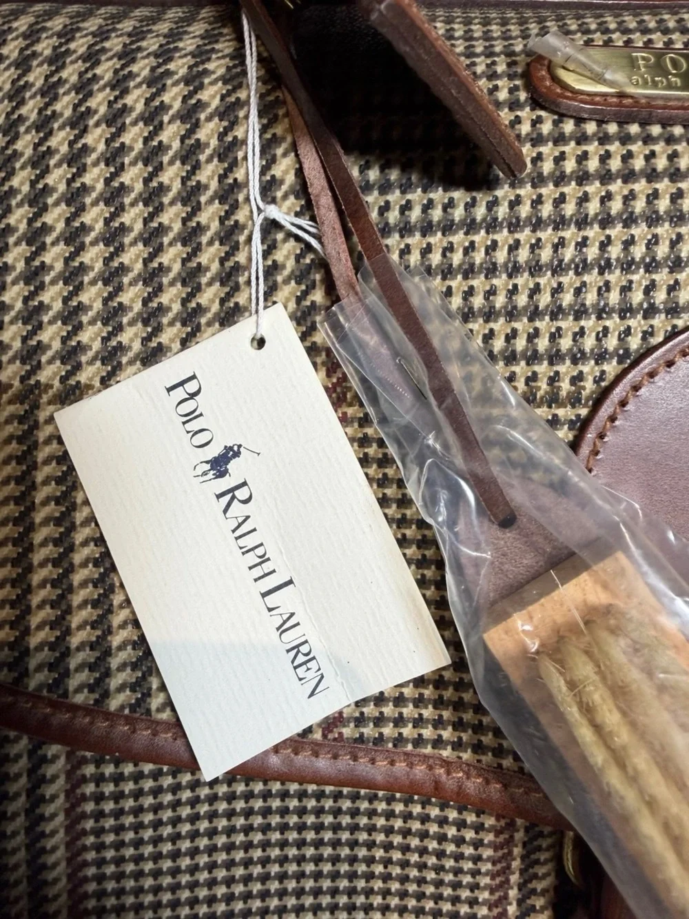 New Polo Ralph Lauren Duffle Weekender Travel Crossbody Bag Leather-Trim Brown